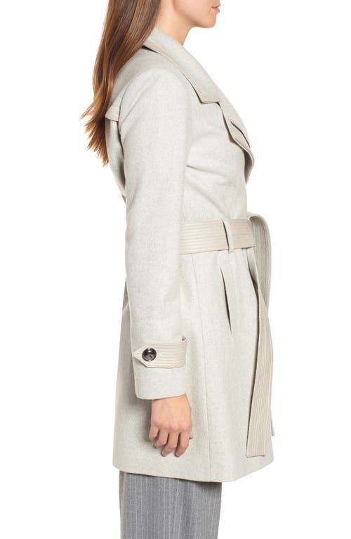 Badgley Mischka Collection Faux Leather Trim Wool Blend Coat In Gray