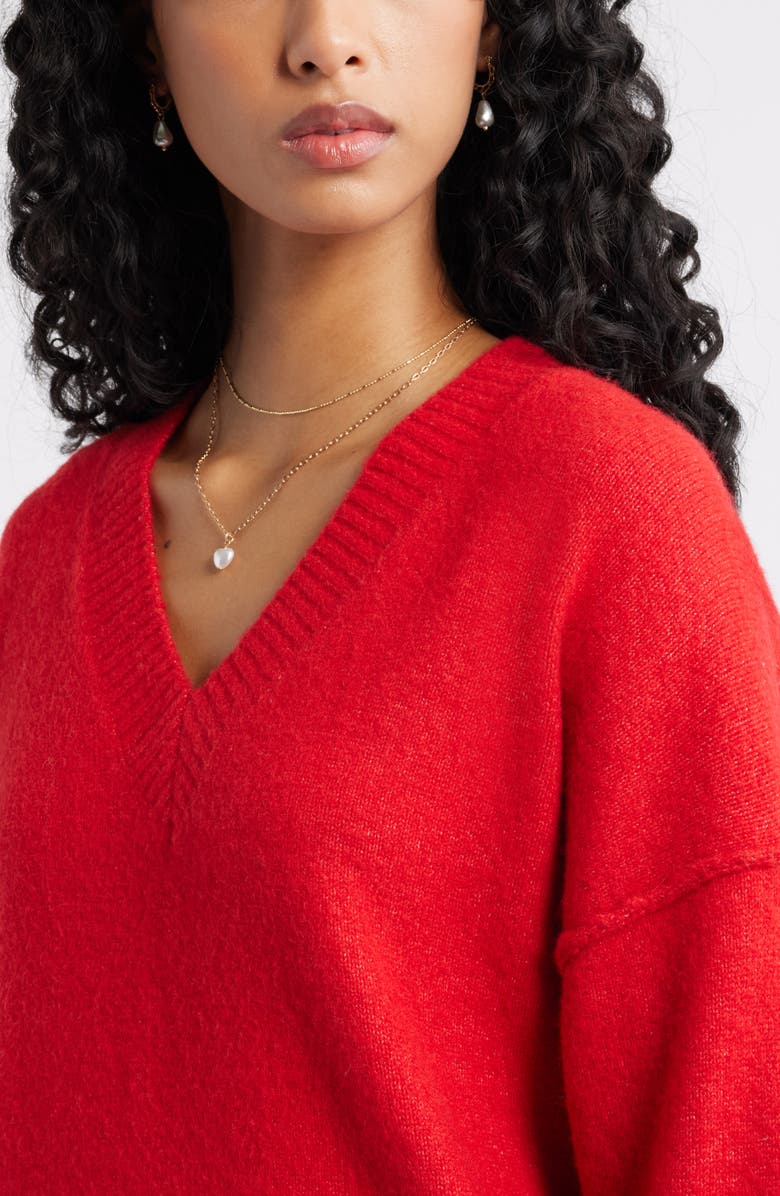BP. Oversize Cozy V-Neck Sweater, Alternate, color, Red Salsa
