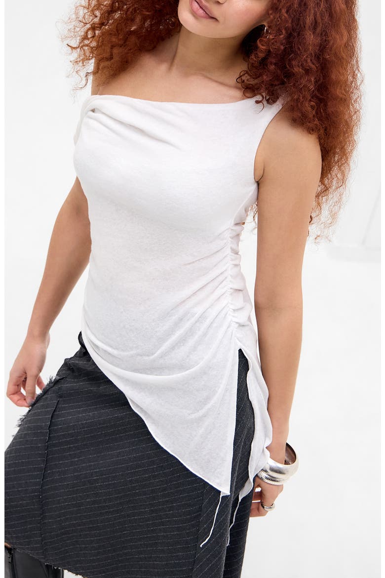 Peggy Asymmetric One-Shoulder Cotton Blend Knit Top, Alternate, color, WHITE