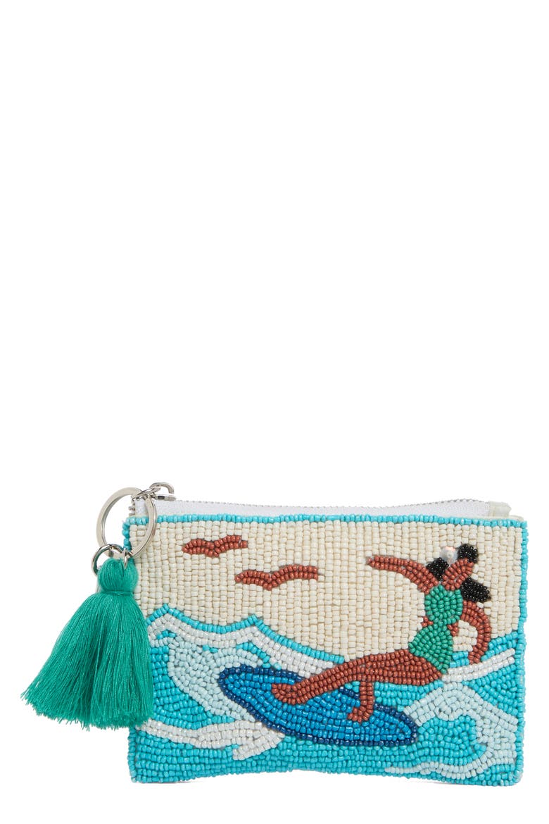 Beaded Surfer Coin Purse, Main, color, BEIGE MULTI