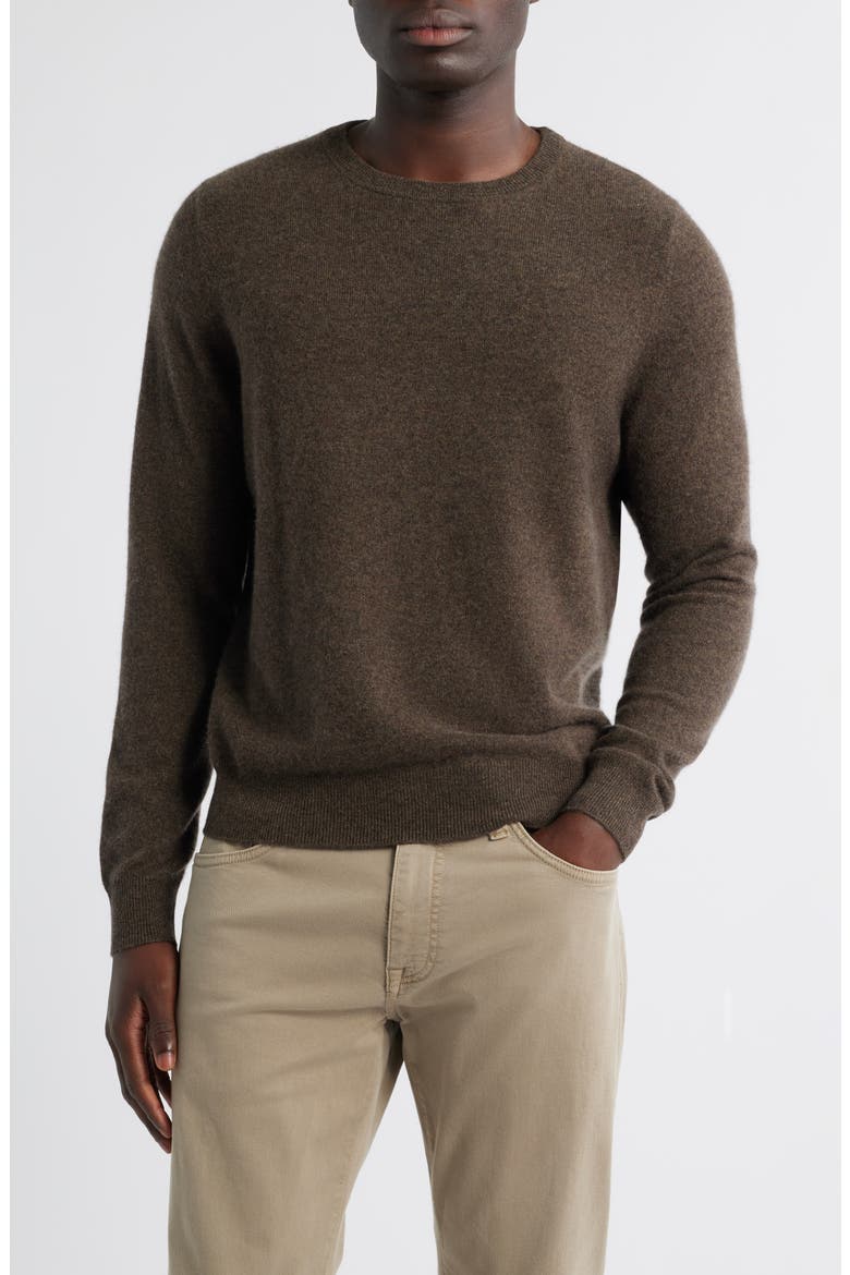 Cashmere Crewneck Sweater, Main, color, BROWN DESERT HEATHER