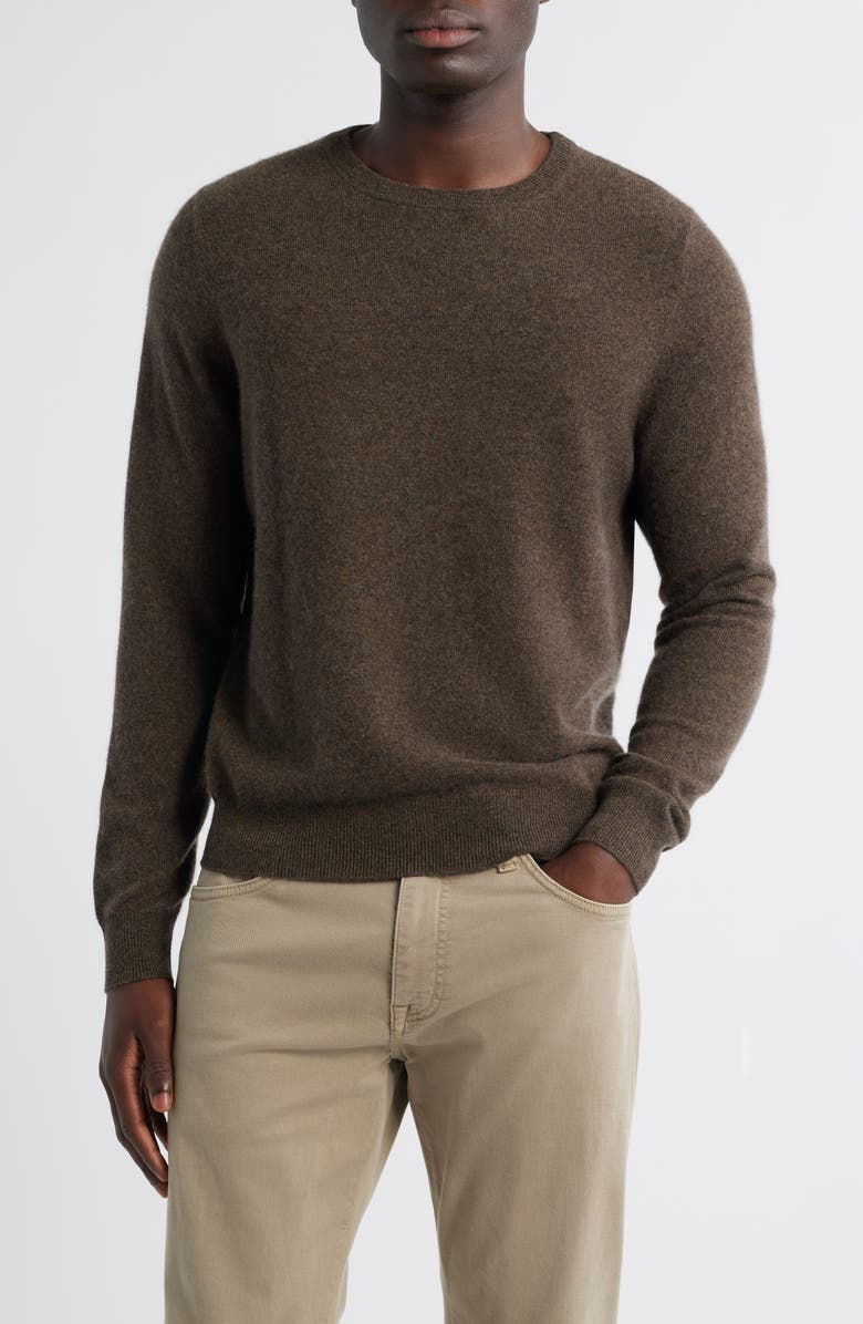 Nordstrom Cashmere Crewneck Sweater, Main, color, Brown Desert Heather