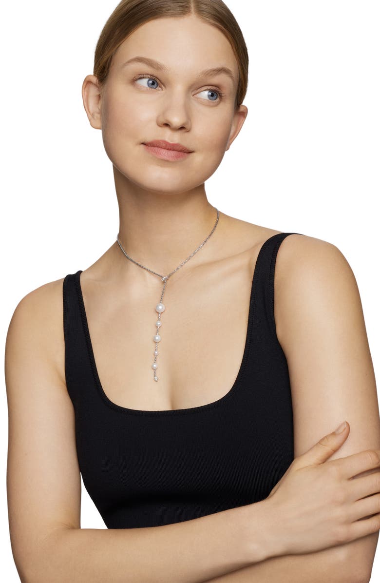 David Yurman Y-Necklace in Sterling Silver with Freshwater Pearl & Pavé Diamond, Alternate, color, 