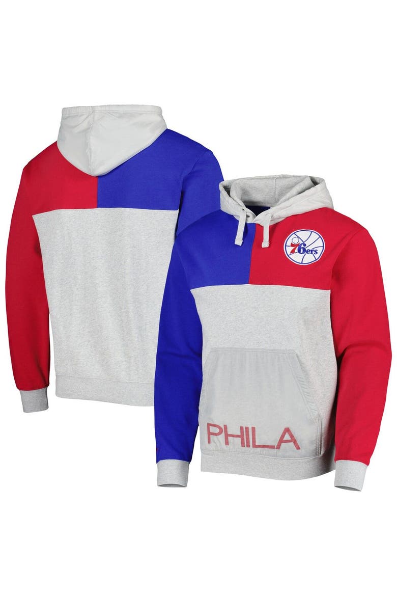 Men's Mitchell & Ness  Heather Gray Philadelphia 76ers Tie-Breaker Pullover Hoodie, Main, color, Heather Gray