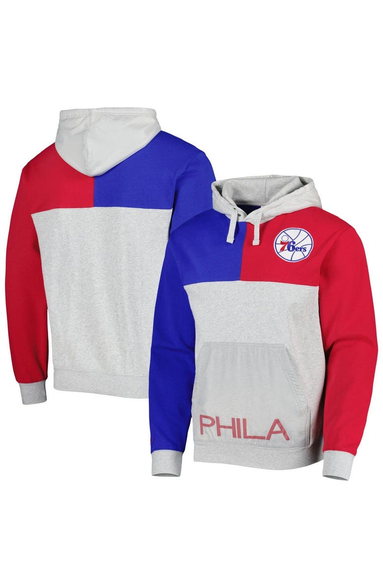 Mitchell & Ness Men's Mitchell & Ness Heather Gray Philadelphia 76ers Tie-Breaker Pullover Hoodie, Main, color, Heather Gray