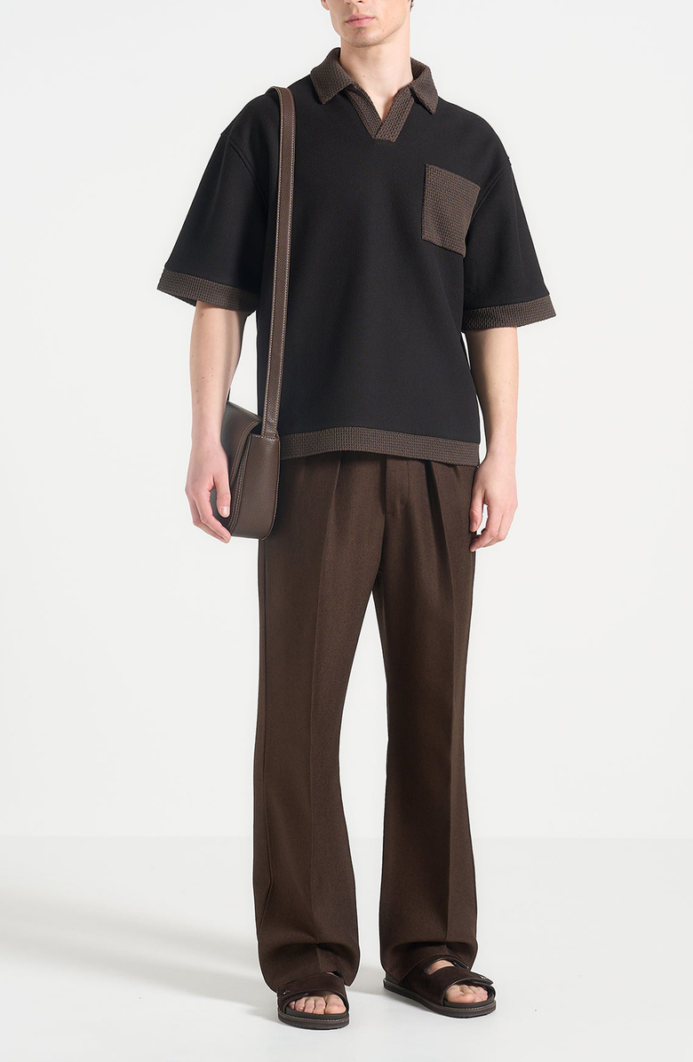 Manière De Voir Brice Boxy Polo Shirt with Crochet Detail, Alternate, color, Black