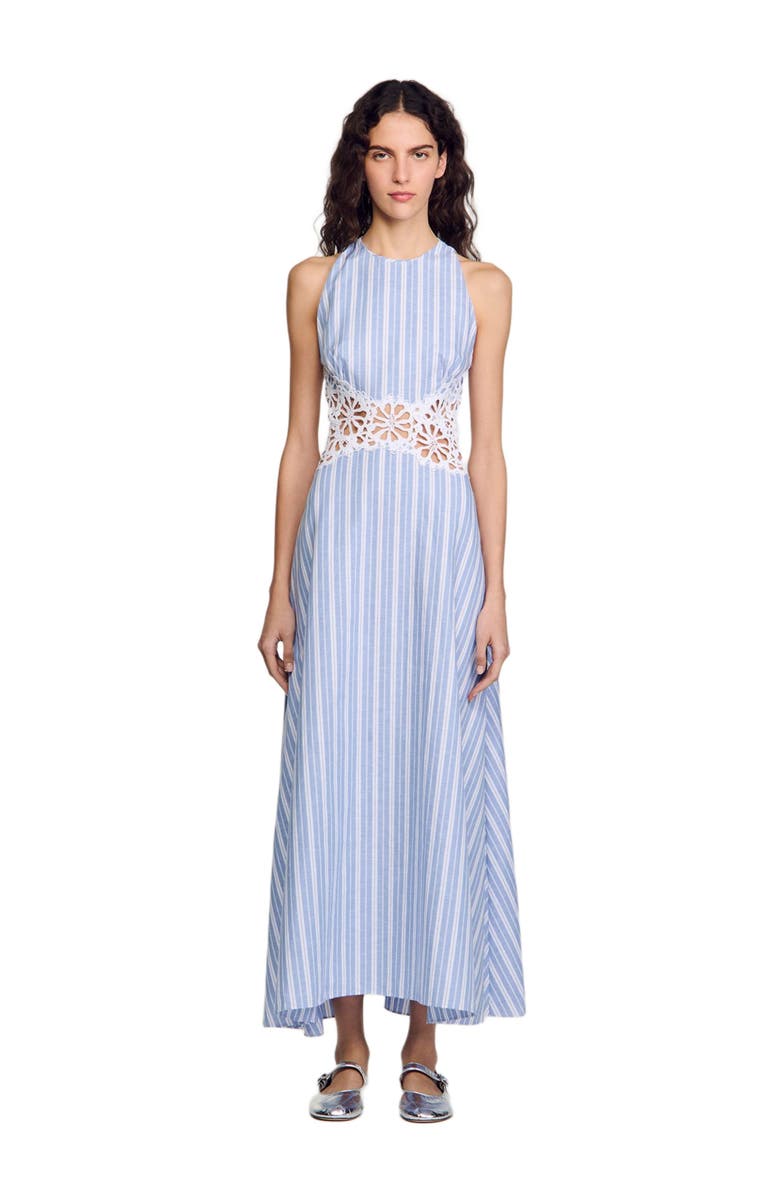 SANDRO Striped maxi dress with lace, Main, color, 