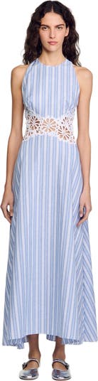 SANDRO Striped maxi dress with lace | Nordstrom SANDRO Striped maxi dress with lace | Nordstrom