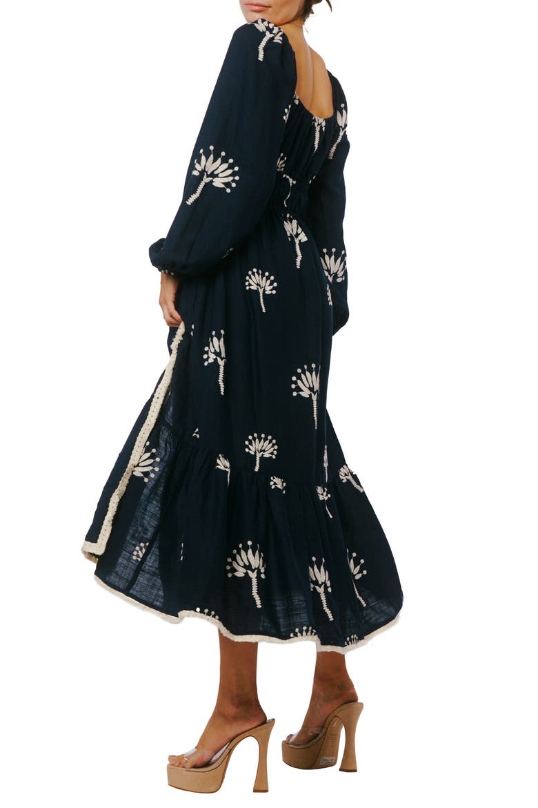 Serbita Floral Long Sleeve Midi Dress, Alternate, color, NAVY