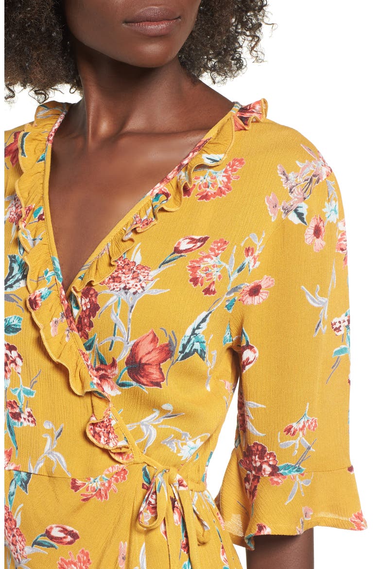 Hudson Floral Print Maxi Wrap Dress, Alternate, color, GOLD/ RED