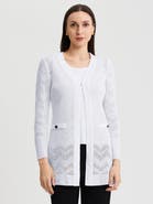 Misook Heritage Pointelle Braided Trim Knit Cardigan