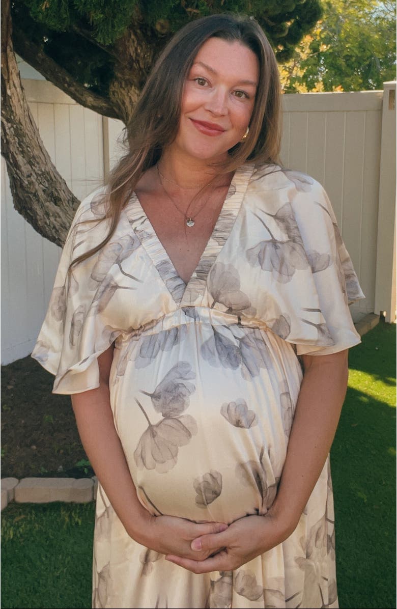 PinkBlush Floral Deep V-Neck Maxi Dress, Alternate, color, Cream