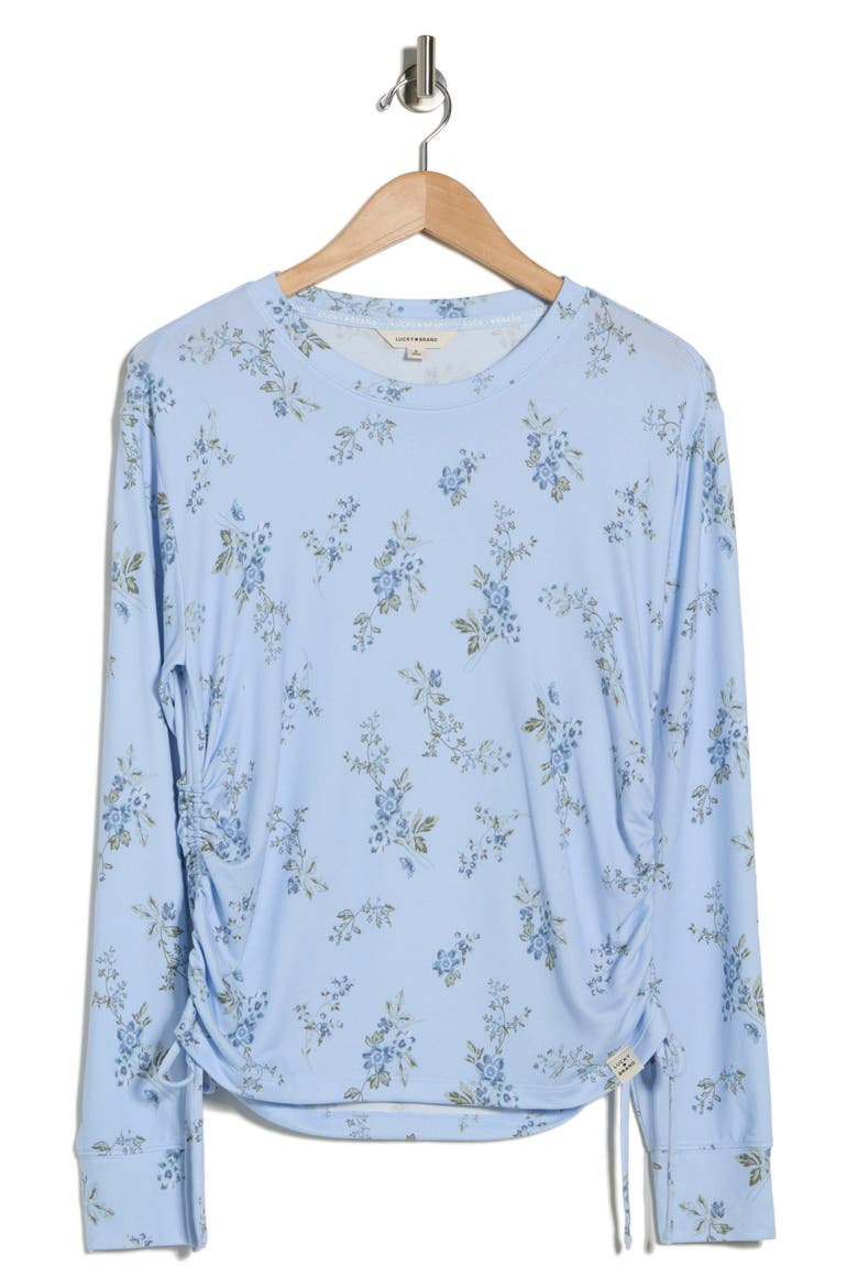 Cozy Ruched Side Long Sleeve Top, Alternate, color, BLUE MULTI