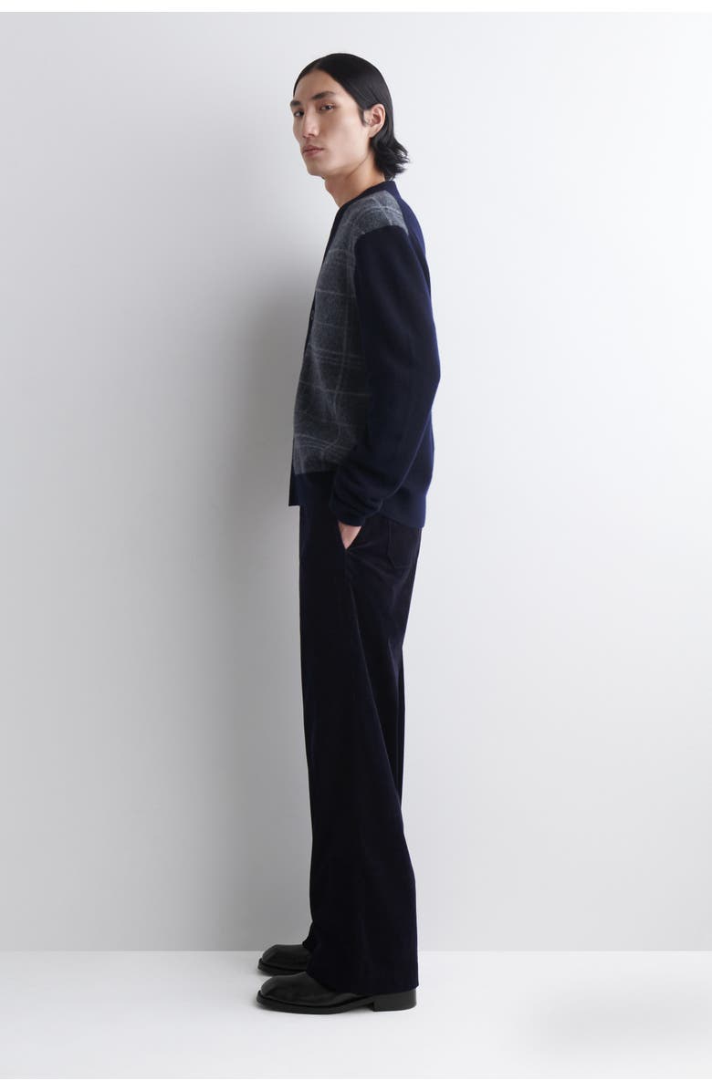 COS Checked Wool V-Neck Cardigan, Alternate, color, Navy / Checked