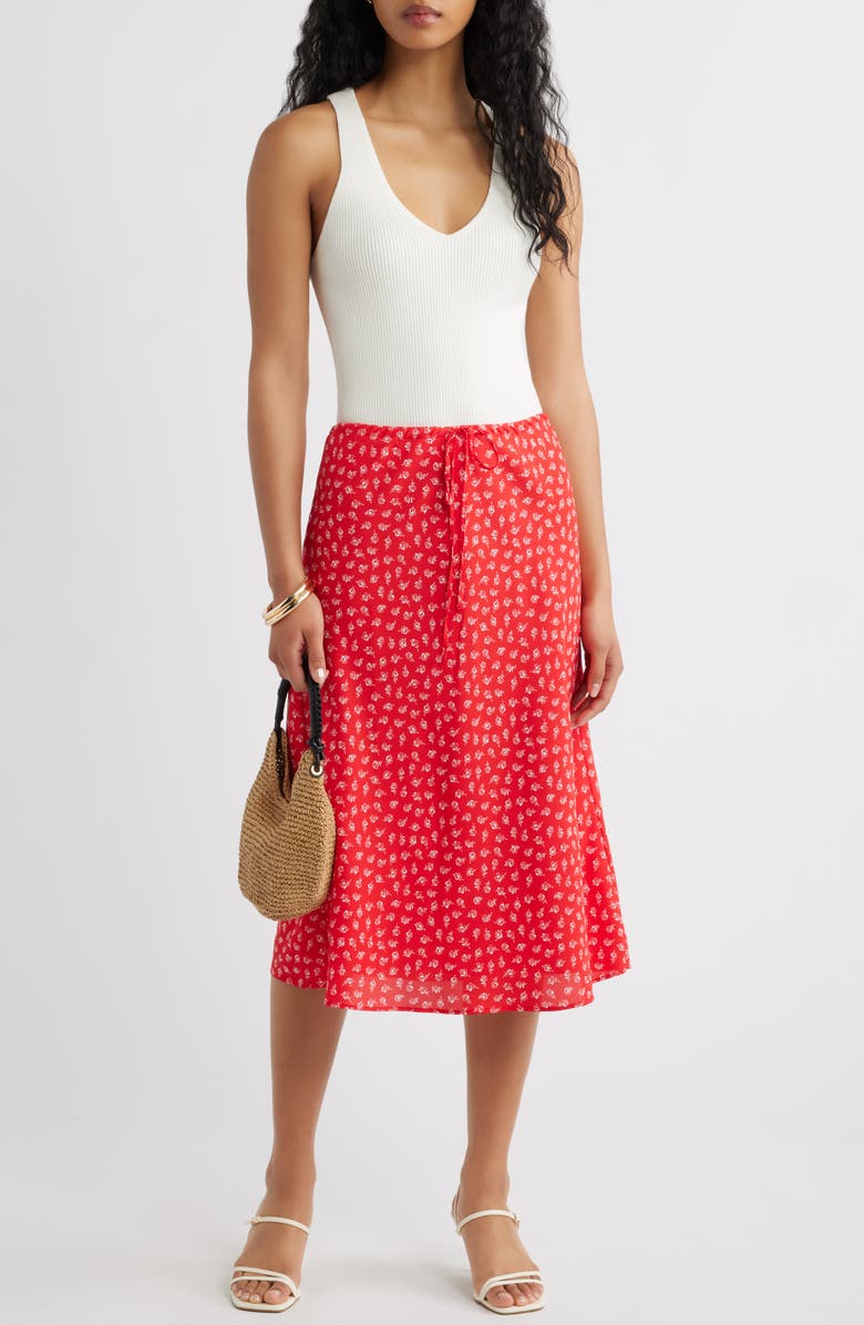 Open Edit Print Midi Skirt, Alternate, color, Red- Ivory Bella Rose
