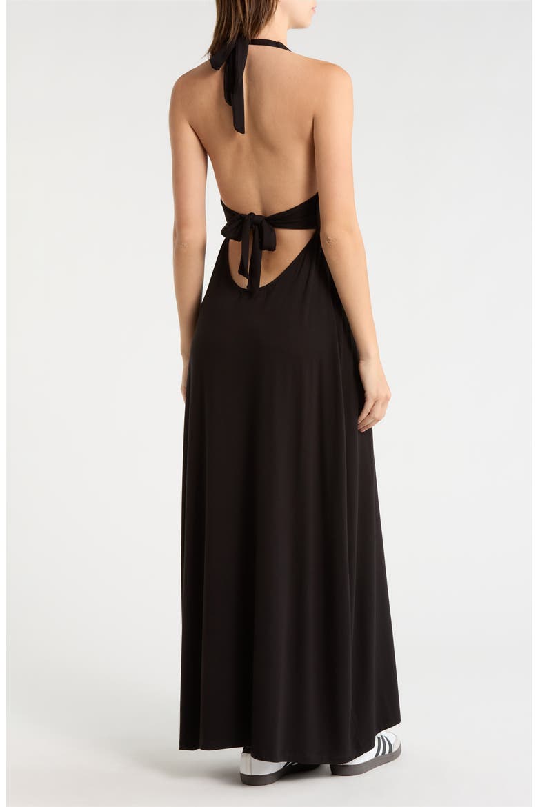 Alexa Plunge Halter Neck Midi Dress, Alternate, color, BLACK
