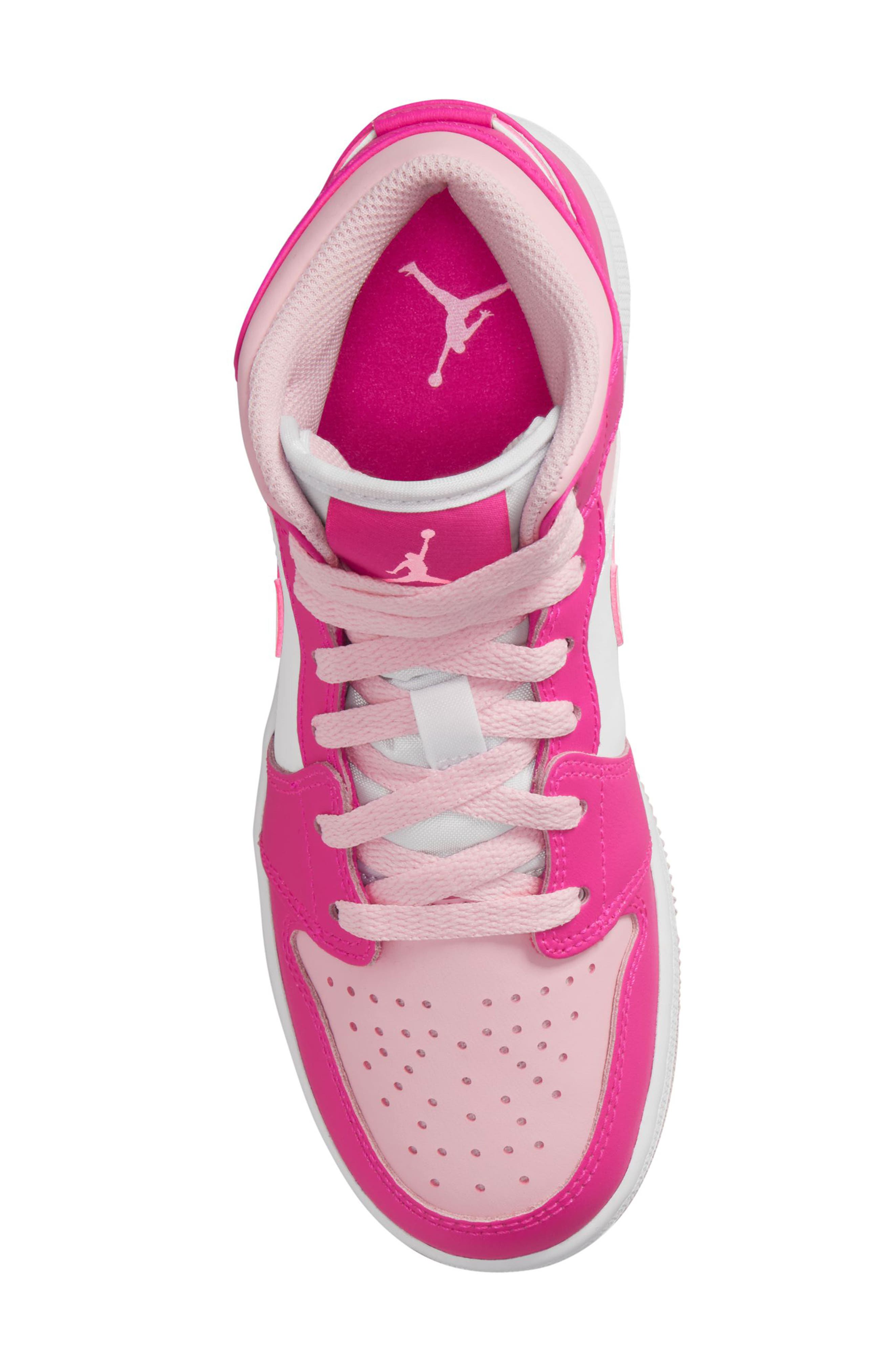 Kids' Air Jordan 1 Mid Sneaker, Alternate, color, 116 WHITE/MDSFPK