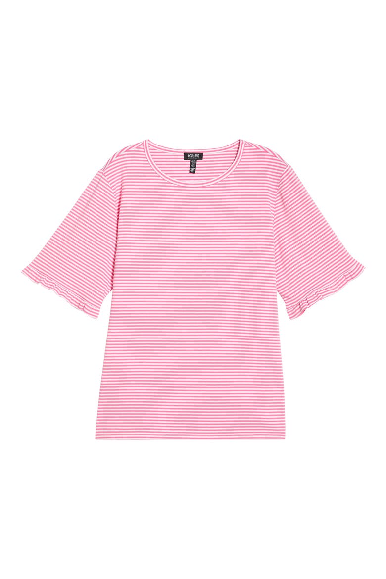 Stripe Frill Sleeve Stretch Cotton Top, Alternate, color, DUTCH PINK / NATURAL WHITE