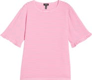 Jones New York Stripe Frill Sleeve Stretch Cotton Top