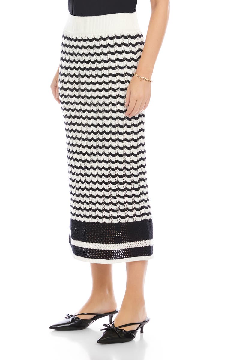 FIFTEEN TWENTY Zoe Stripe Pointelle Cotton Blend Midi Sweater Skirt, Alternate, color, Black/ Cream