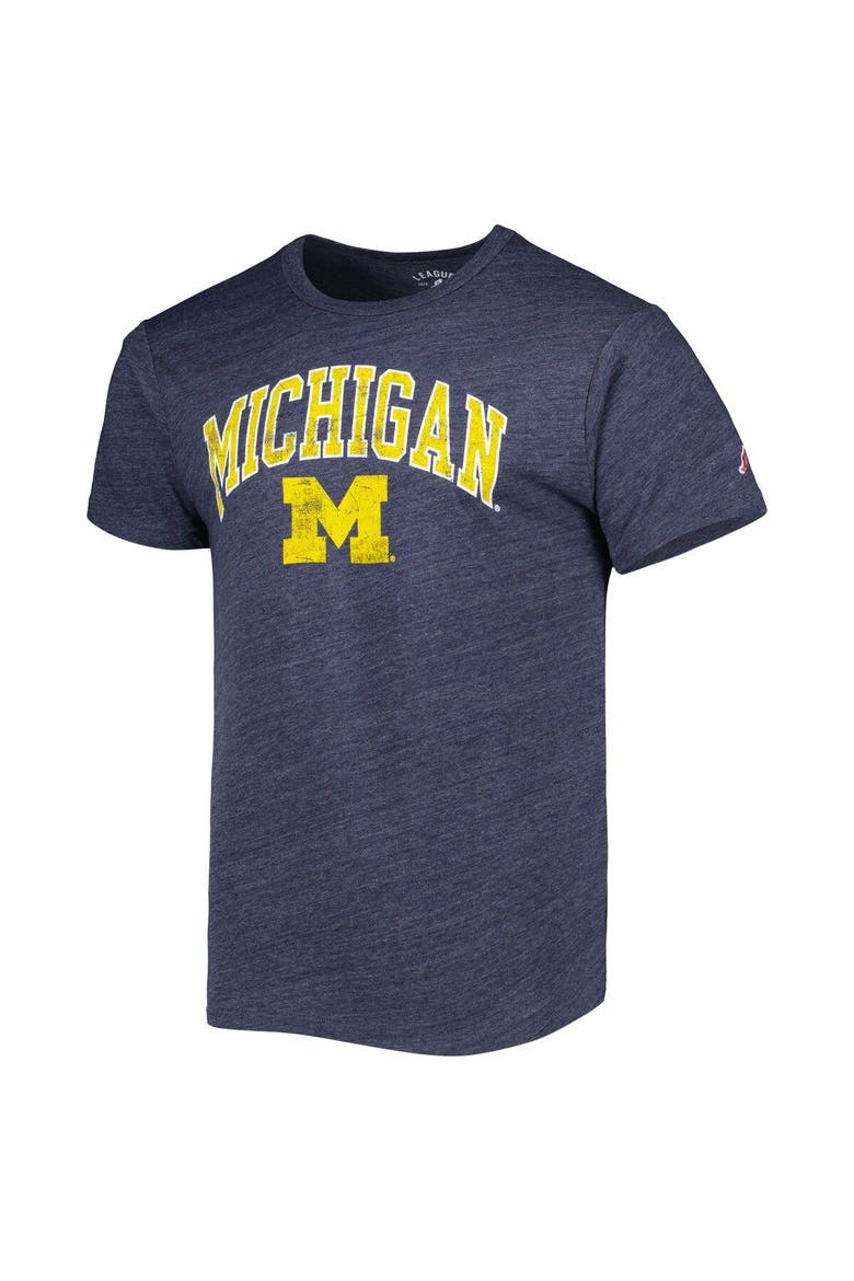 Men's League Collegiate Wear Heather Navy Michigan Wolverines 1965 Arch Victory Falls Tri-Blend T-Shirt, Alternate, color, Heather Navy