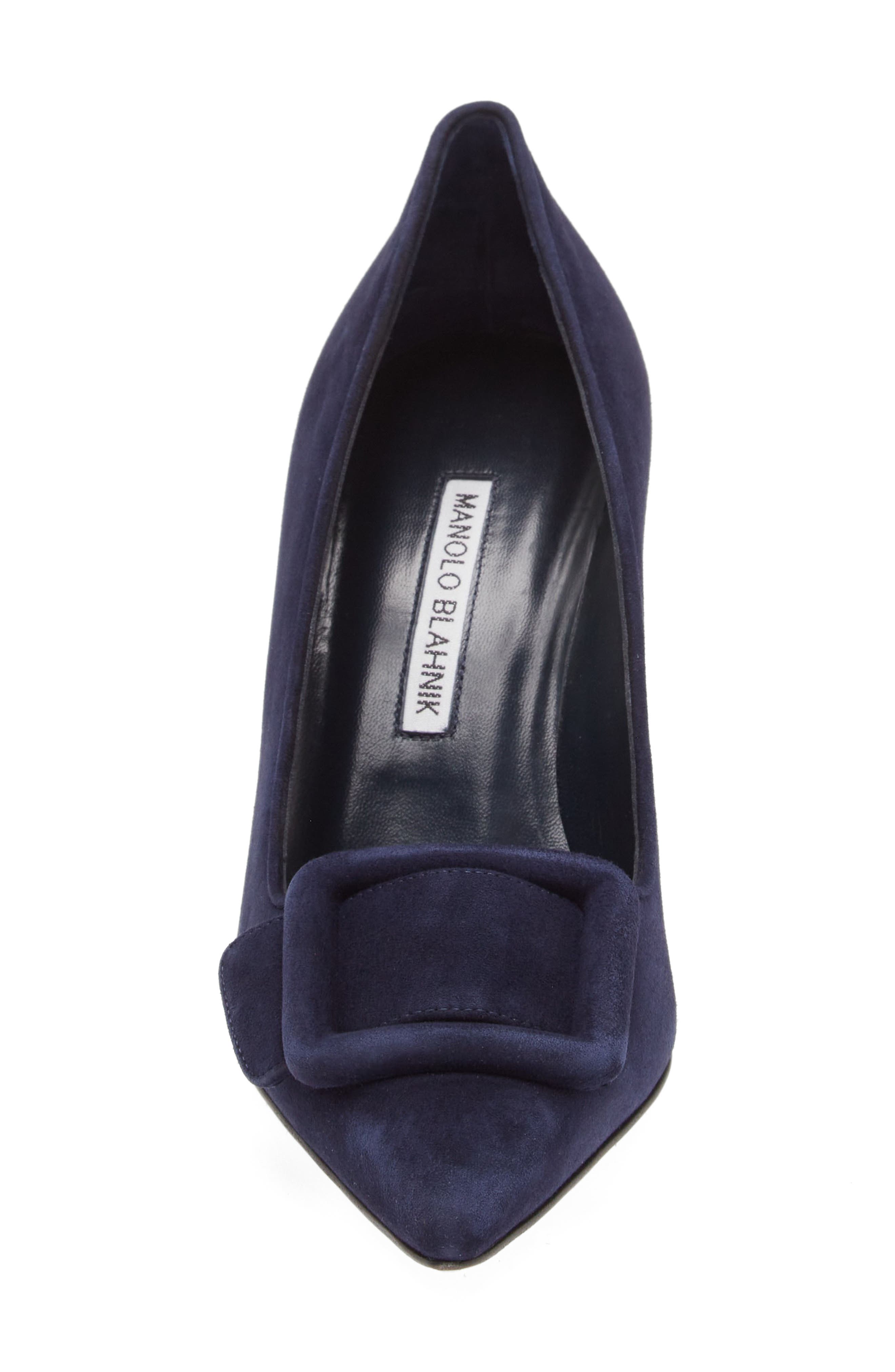 Manolo Blahnik Maysale Buckle Pointed Toe Pump, Alternate, color, Navy