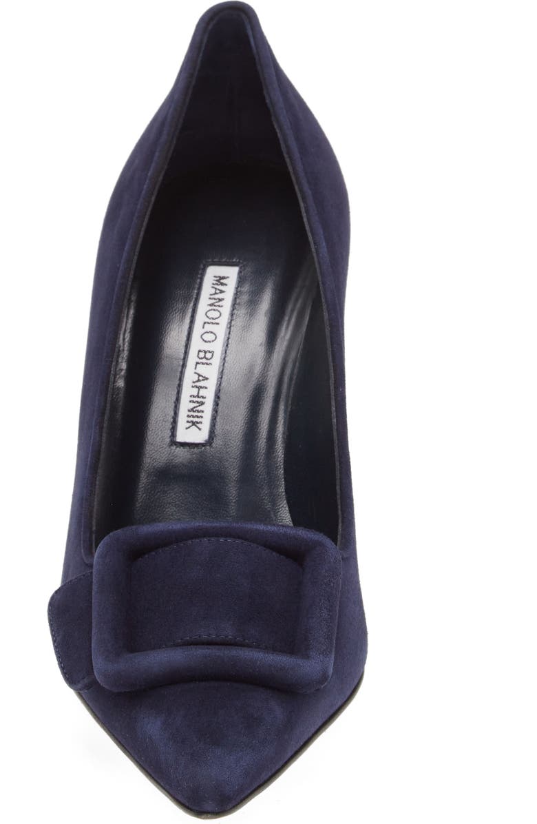 Manolo Blahnik Maysale Buckle Pointed Toe Pump, Alternate, color, Navy