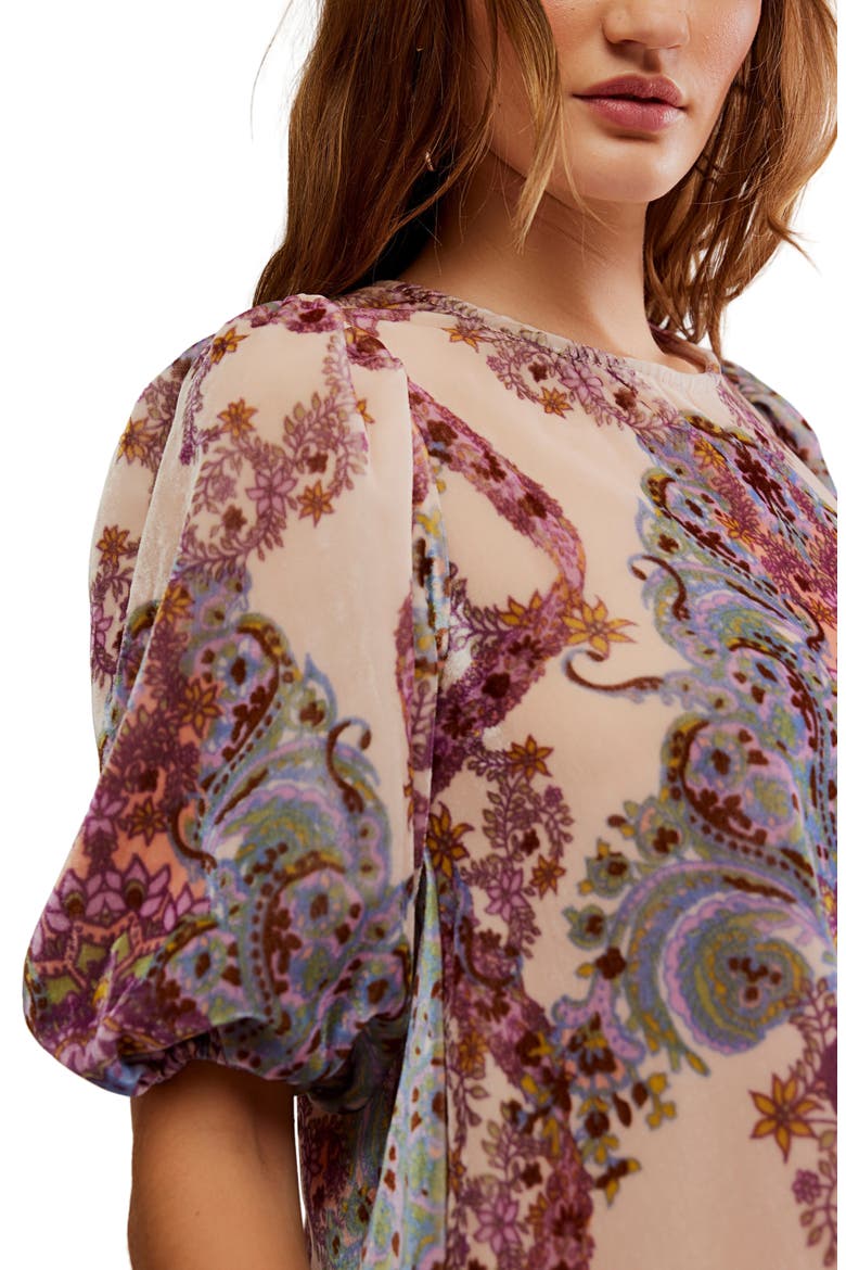 Maye Print Puff Sleeve Velvet Tunic Top, Alternate, color, TEA COMBO