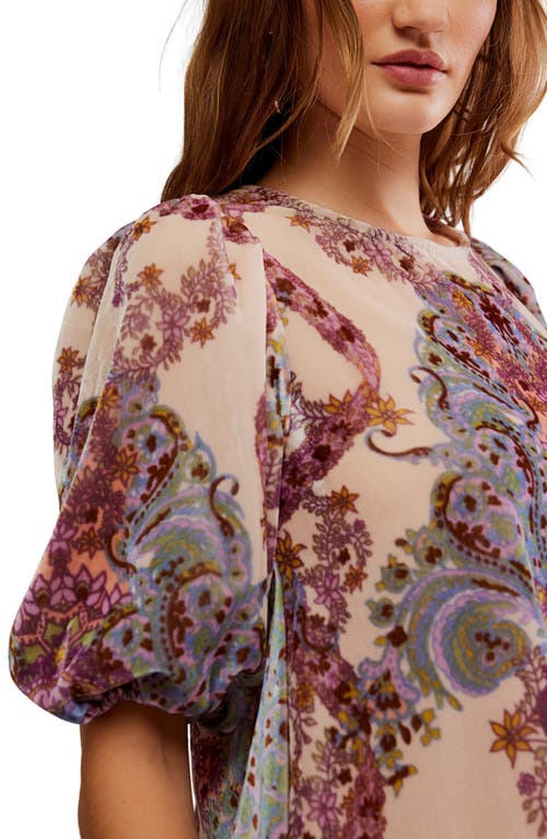 Free People Maye Print Puff Sleeve Velvet Tunic Top In Multi