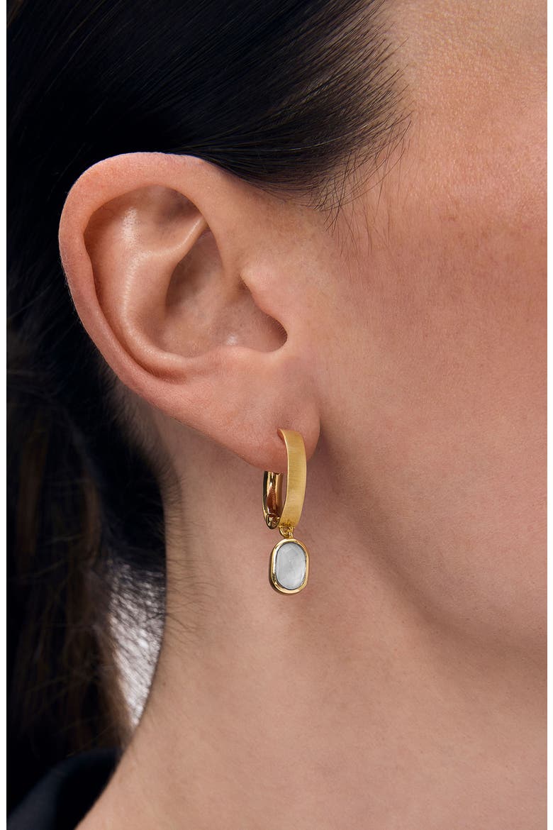 Mercer Gemstone Mini Huggie Drop Earrings, Alternate, color, IRIDESCENT PEARL/ GOLD