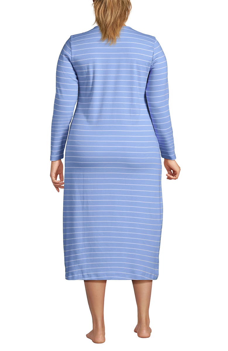 Lands' End Cotton Long Sleeve Midcalf Nightgown, Alternate, color, White/Clear Blue Sky Stripe