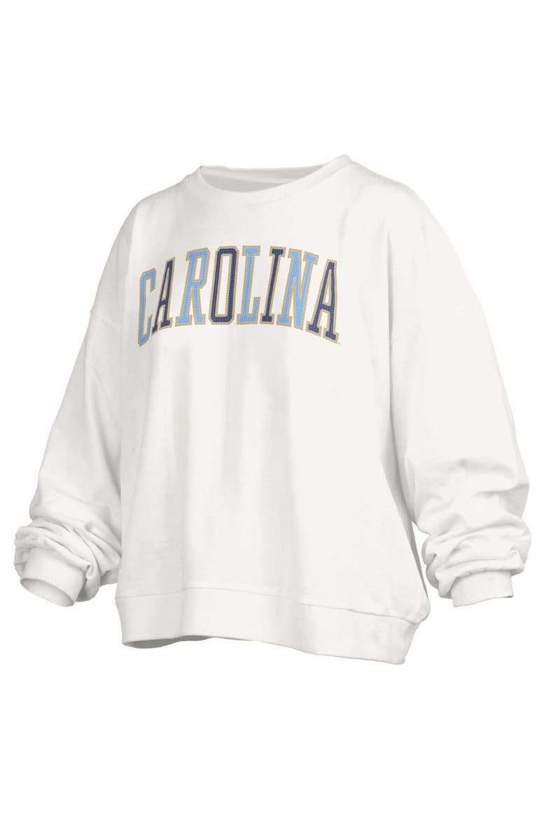Women's Pressbox White North Carolina Tar Heels Janise Waist Length Oversized Pullover Sweatshirt, Main, color, White