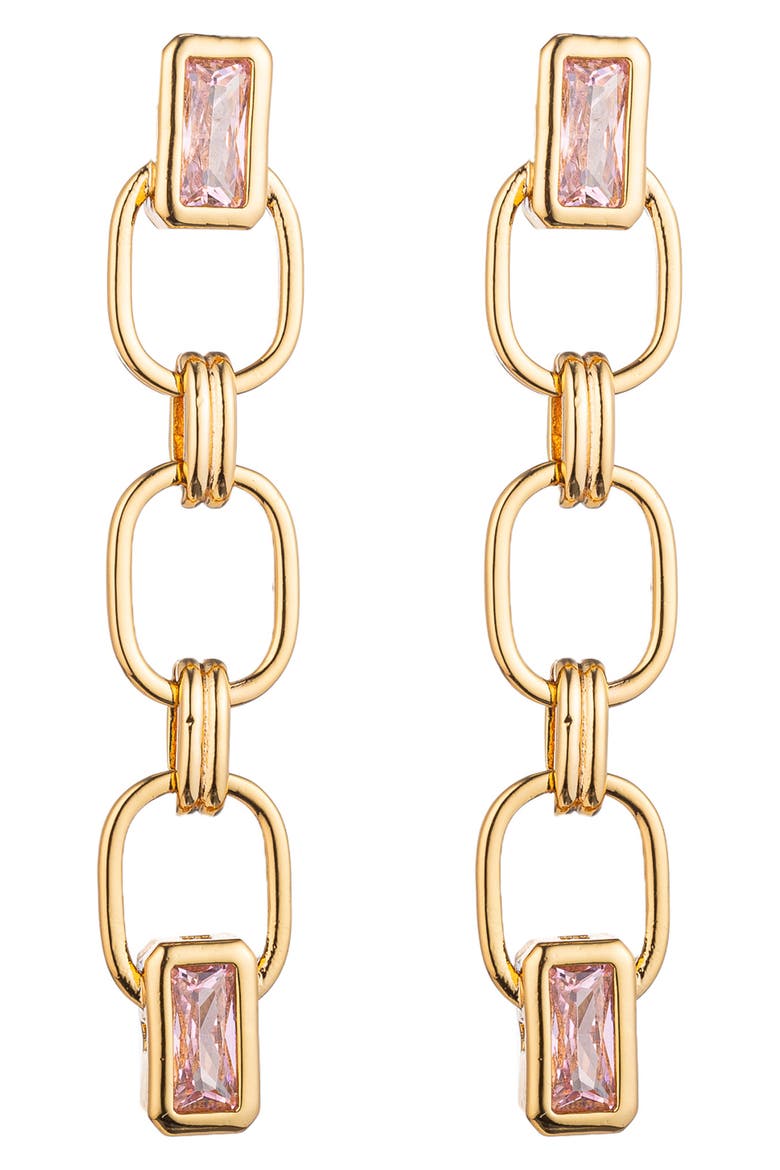 Aveline Cubic Zirconia Chain Drop Earrings, Main, color, PINK