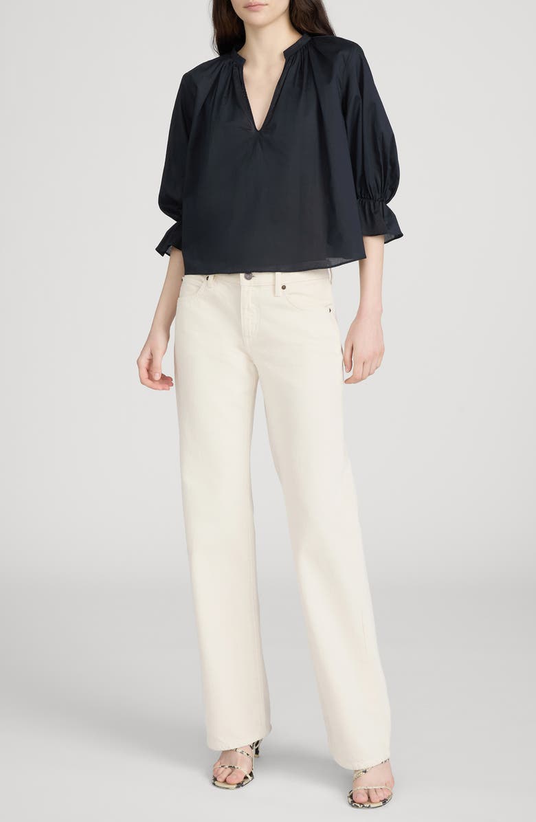 FRAME The Poet Ruffle Sleeve Cotton Top, Alternate, color, Navy