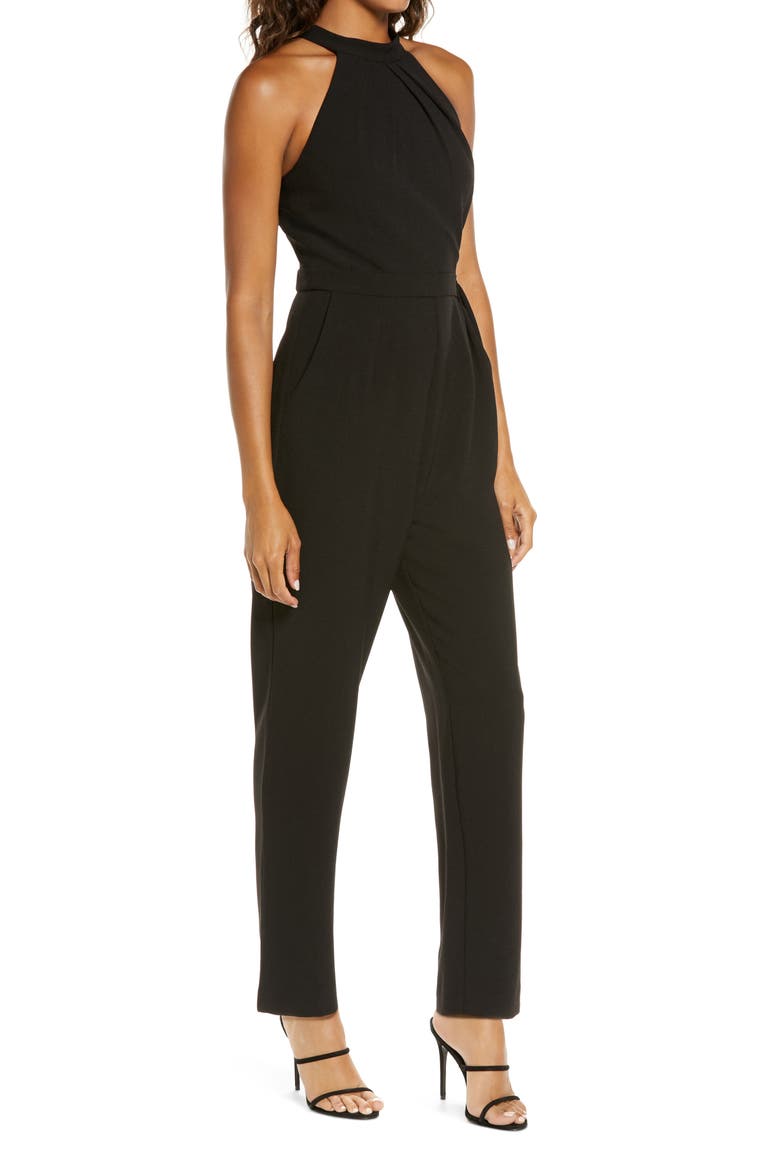 Pleat Mock Neck Jumpsuit, Alternate, color, BLACK