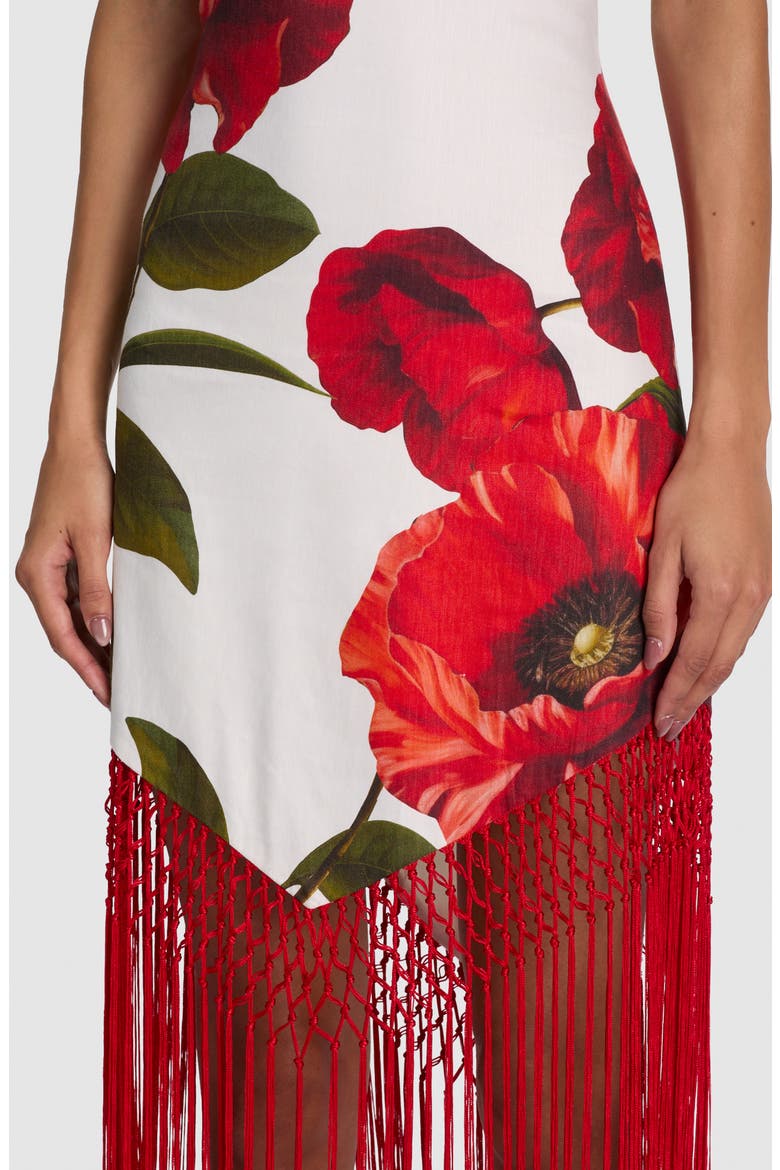Mallory Fringe Halter Linen Blend Maxi Dress, Alternate, color, SUMMER POPPY