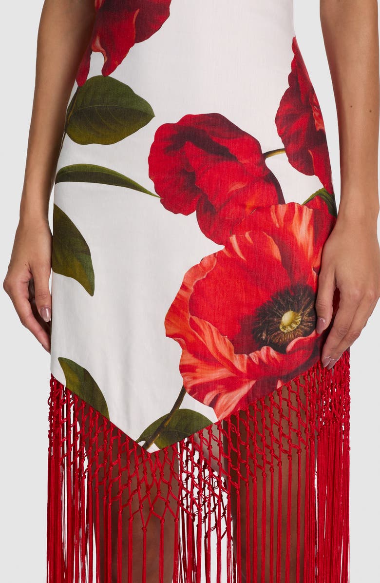 Alice + Olivia Mallory Fringe Halter Linen Blend Maxi Dress, Alternate, color, Summer Poppy
