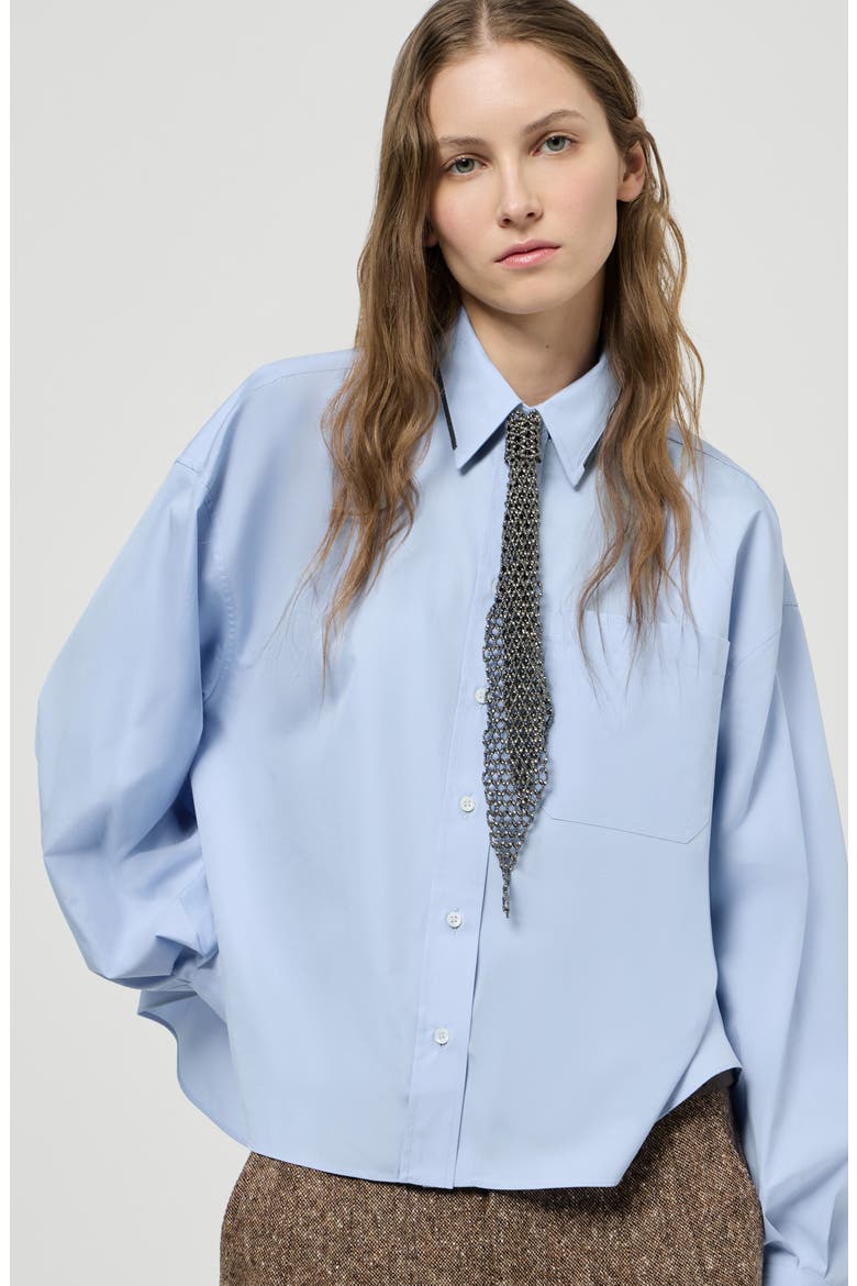 Cotton poplin shirt with shiny details, Alternate, color, Oxford Blue
