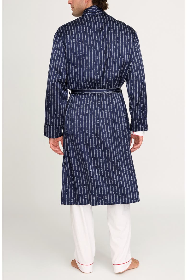 Nautical Stripe Mulberry Silk Robe, Alternate, color, NAVY