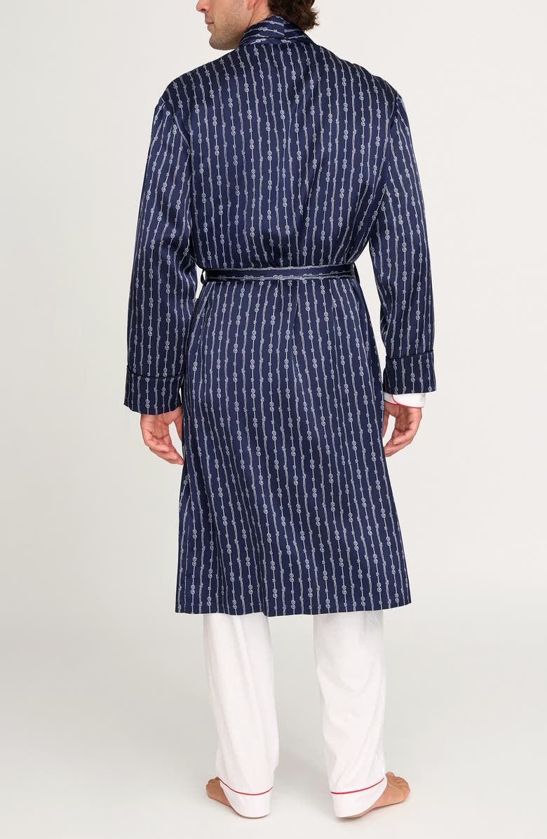 Petite Plume Nautical Stripe Mulberry Silk Robe, Alternate, color, Navy