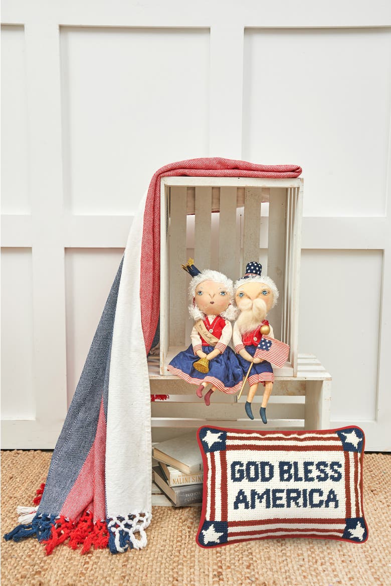 Patriotic "God Bless America" Needlepoint Mini Accent Pillow, 6.5" x 9", Alternate, color, Blue