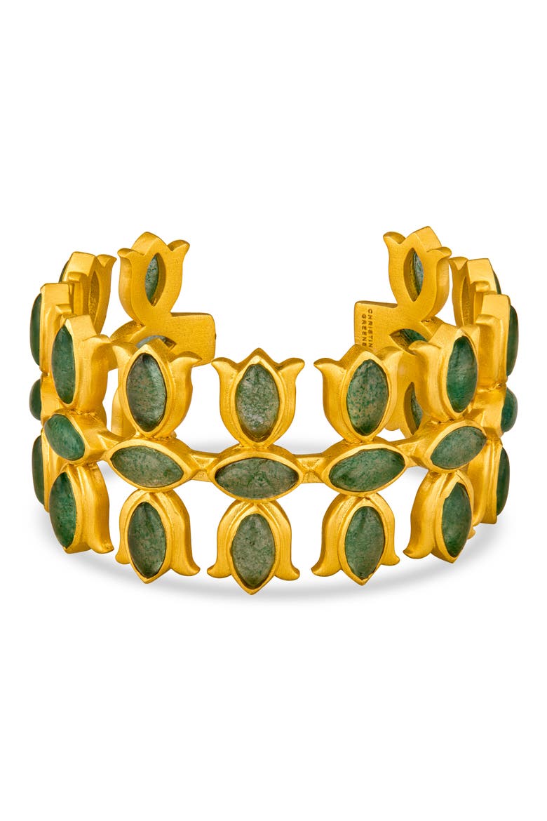 Flower Crown Green Quartz Cuff Bracelet, Main, color, GREEN STRAWBERRY QUARTZ