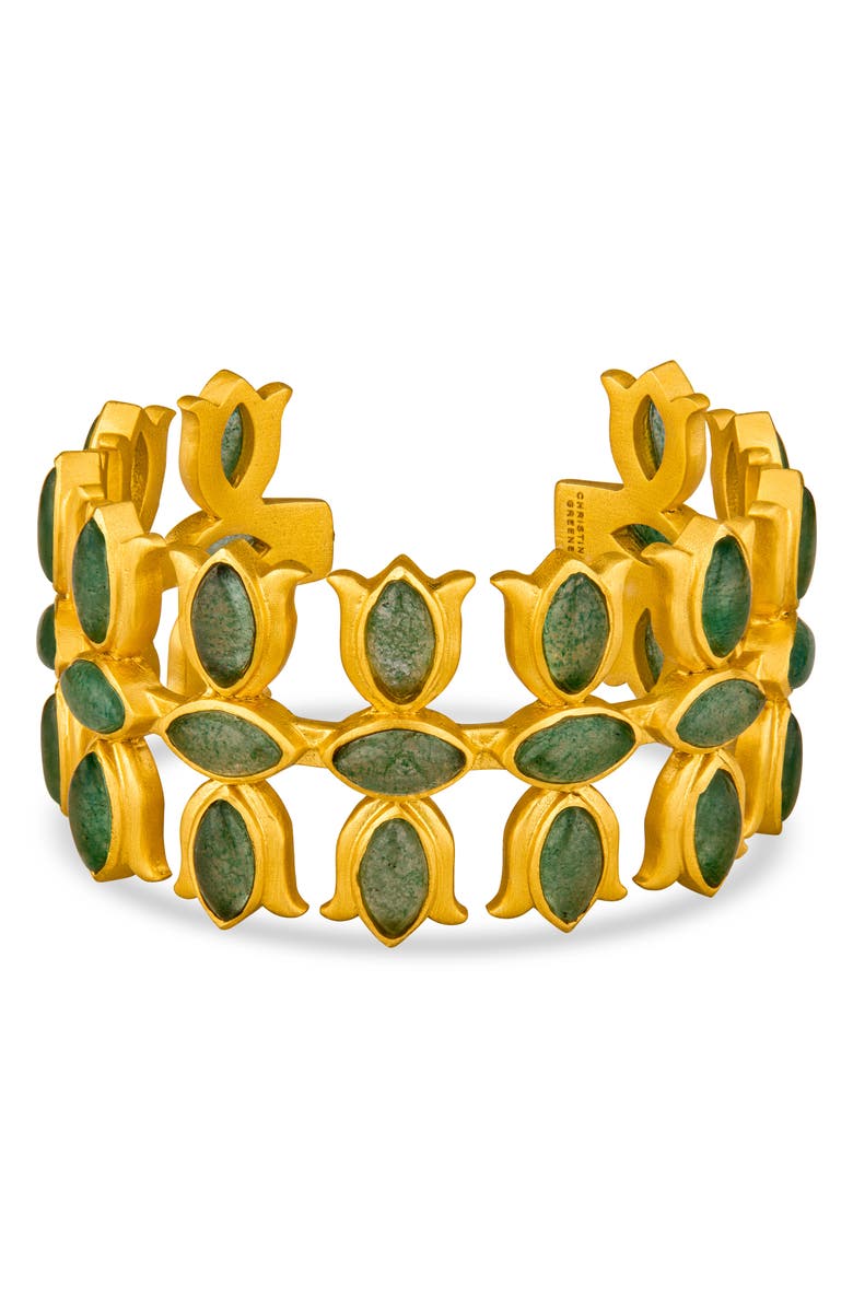 Christina Greene Flower Crown Green Quartz Cuff Bracelet, Main, color, 