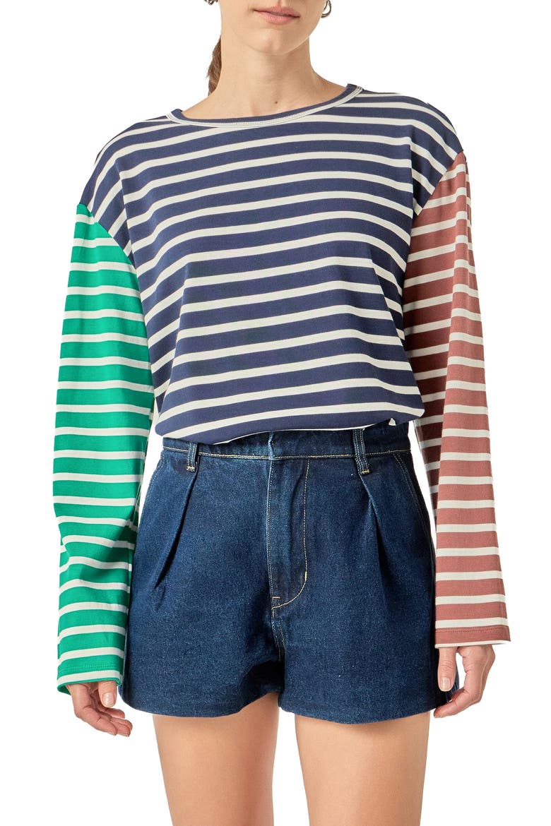 Stripe Colorblock Top, Main, color, NAVY MULTI