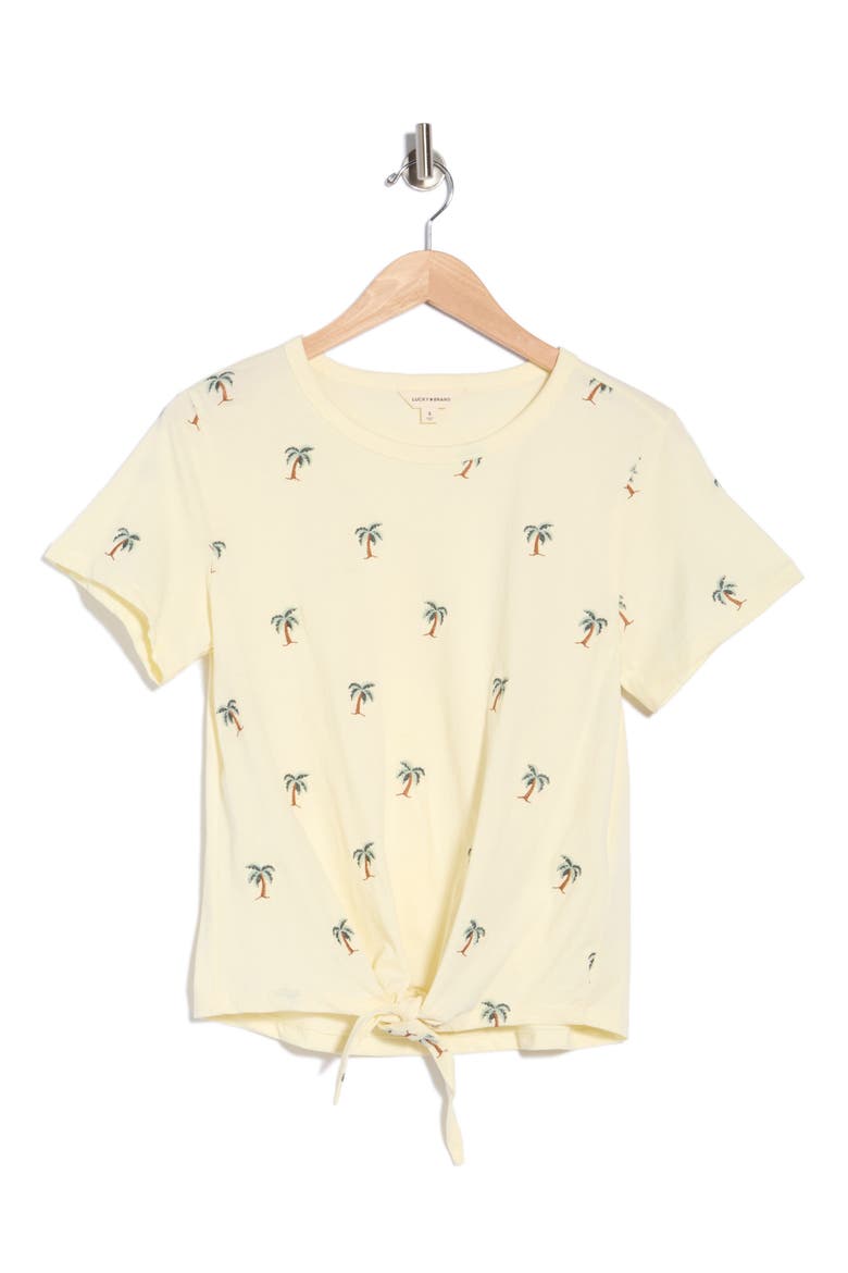 Tie Front Embroidered Tee, Main, color, YELLOW MULTI