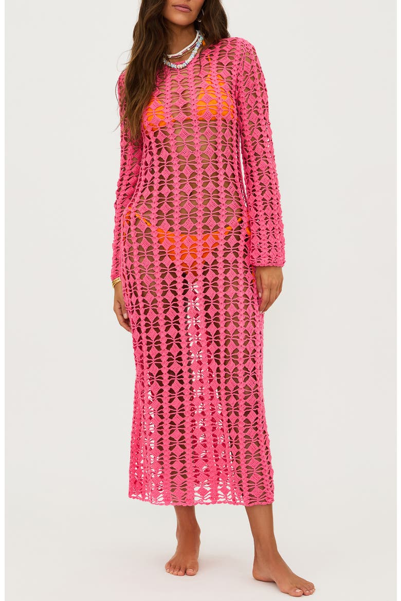 Ariana Open Stitch Cotton Cover-Up Dress, Main, color, HOT CORAL
