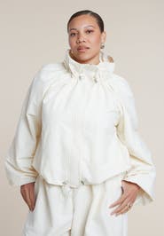 ELOQUII Cotton Blend Drawcord Bomber Jacket