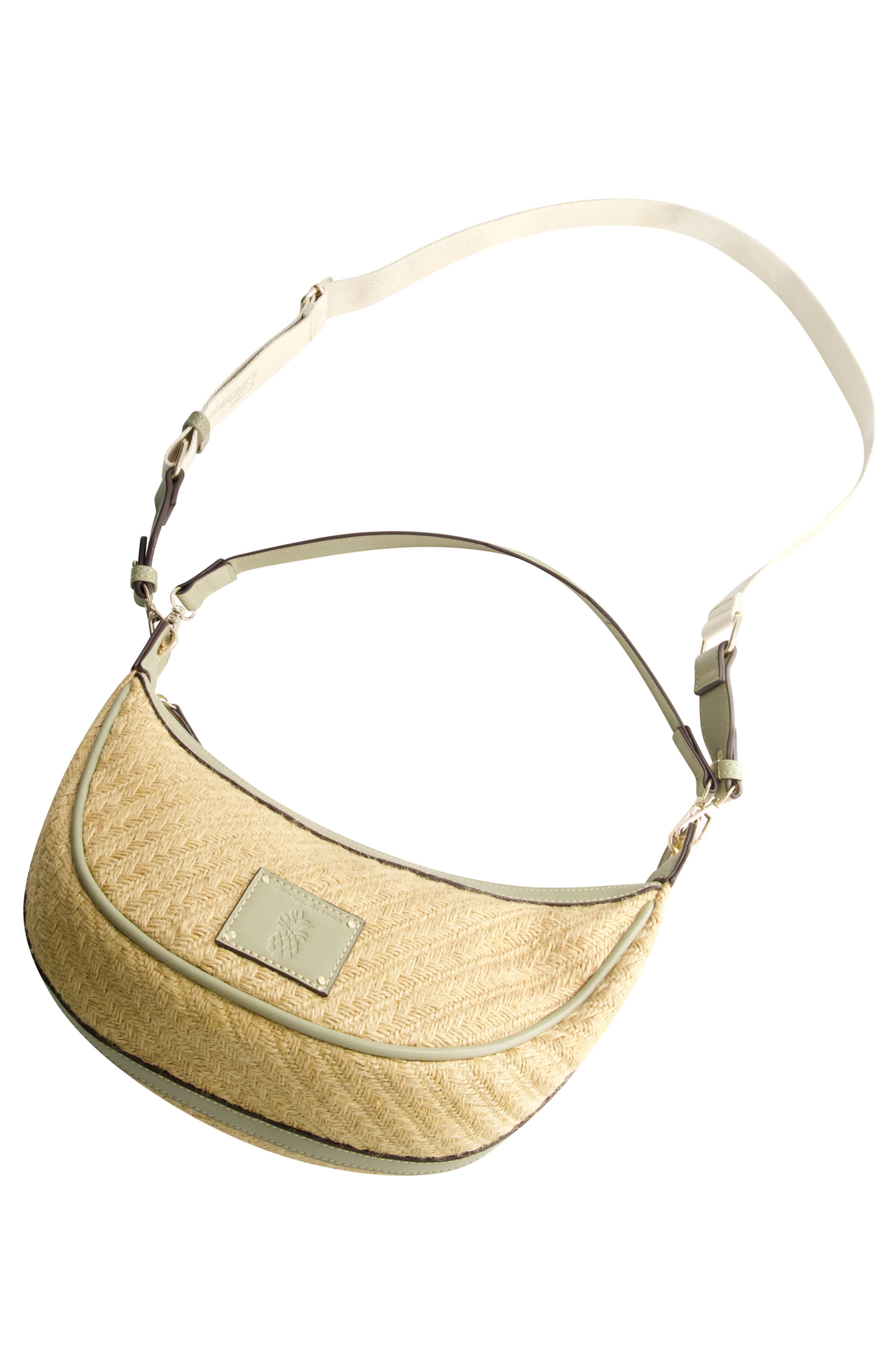 Tommy Bahama Logo Debossed Raffia Shoulder Bag, Alternate, color, Sage