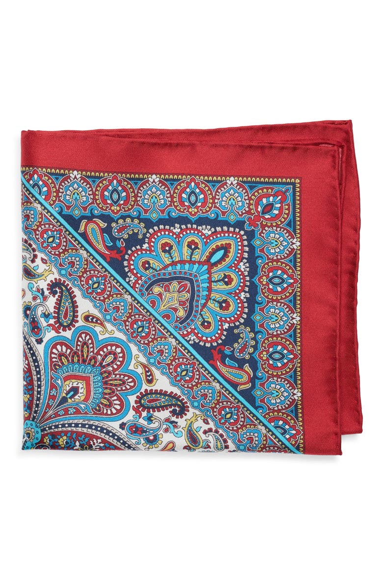 Paisley Silk Pocket Square, Main, color, RED