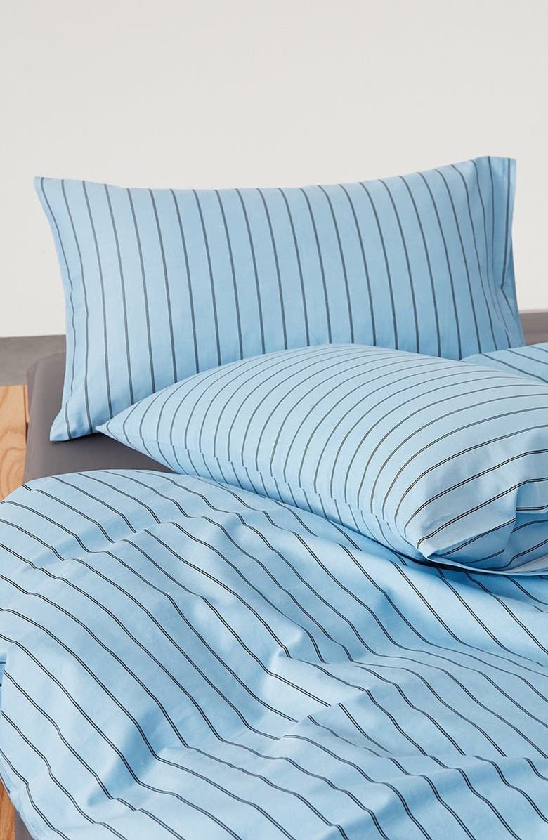 Ever Lasting Henry Striped Buttoned Bedding Set, Alternate, color, Blue / Flat